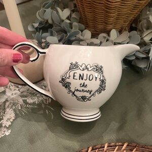Anthropologie Katie Mandy White Ceramic Pitcher/creamer with Black Design